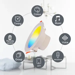 Factory Adjust 9W Downlight Full Color Anti Graffiti WIFI Remote Control Voice RGBCW LED Smart Downlights For Home Light