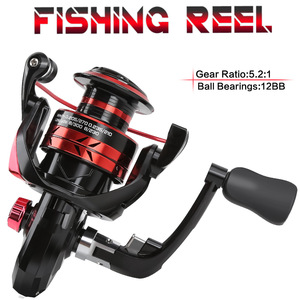 Carrete de pesca giratorio 12BB 5.2, relación de engranajes 1:1, cuerpo de plástico, bobina de metal, manivela intercambiable, carrete para carpas, para agua dulce y salada. - Product Image 3