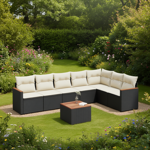 Ensemble de canapés modulaires de jardin en rotin noir, 8 places, mobilier d'extérieur, design contemporain, résistant aux intempéries - Product Image 2