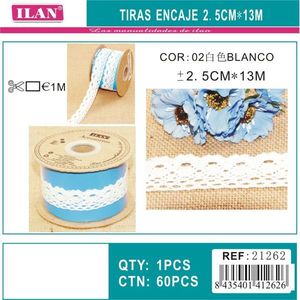 Strisce di pizzo Ilan 2,5 cm x 13 m bianche, decorazioni per cucito e fai da te - Product Image 3