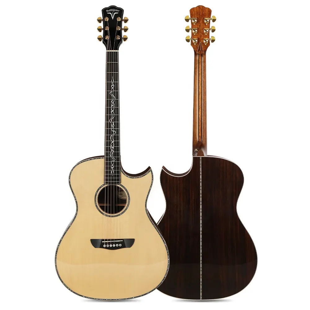 OEM D8Aシトカスプルースソリッドアコースティックギター手作りインレイパールエボニー指板ギタラバッグ付きオールソリッドアコースティックギター