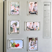 Cadre photo magnétique carré décoratif en acrylique pour réfrigérateur - Décoration d'intérieur double face étanche avec aimant intégré pour réfrigérateur