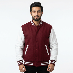 Style Custom Varsity Jacket Men's <b>Red</b> <b>Wool</b> Varsity Jackets Wholesale Letterman Jacket with Leather Sleeves - Product Image 1