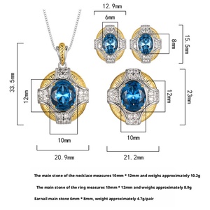 ชุดเครื่องประดับทองแดงวินเทจรักษ์โลก ประดับด้วยเพชรสังเคราะห์สีน้ำเงินทรงเหลี่ยมขนาด 10*12-6*8 มม. พร้อมจี้และต่างหูประดับเพชรซิร์คอนสีน้ำเงินเข้ม - Product Image 2