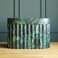 Table console en marbre travertin beige Dream Home, meuble semi-circulaire cannelé avec dessus à double extrémité incurvée, meuble d'entrée pour hall