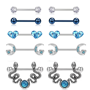 Gaby nouveaux anneaux de mamelon en acier chirurgical 316L bleu bel anneau de mamelon vibrant papillon ananas kit de piercing <span class=keywords><strong>bijou</strong></span> - Product Image 2