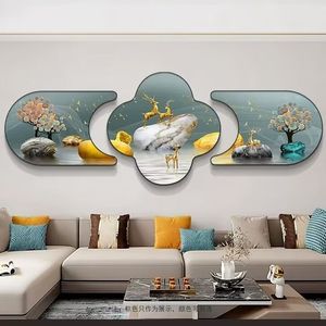 Salon peinture décorative en forme de <span class=keywords><strong>triptyque</strong></span> hexagonal peinture murale atmosphère invitant la richesse cristal porcelaine - Product Image 3