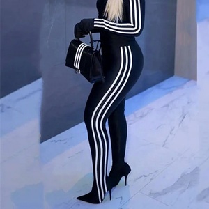 Skintight Stretch Wide Leg Fit Women's <b>Pants</b> <b>Boots</b> Thigh High Custom Long Booties 3 White Stripes Stiletto Heels Shoes - Product Image 3