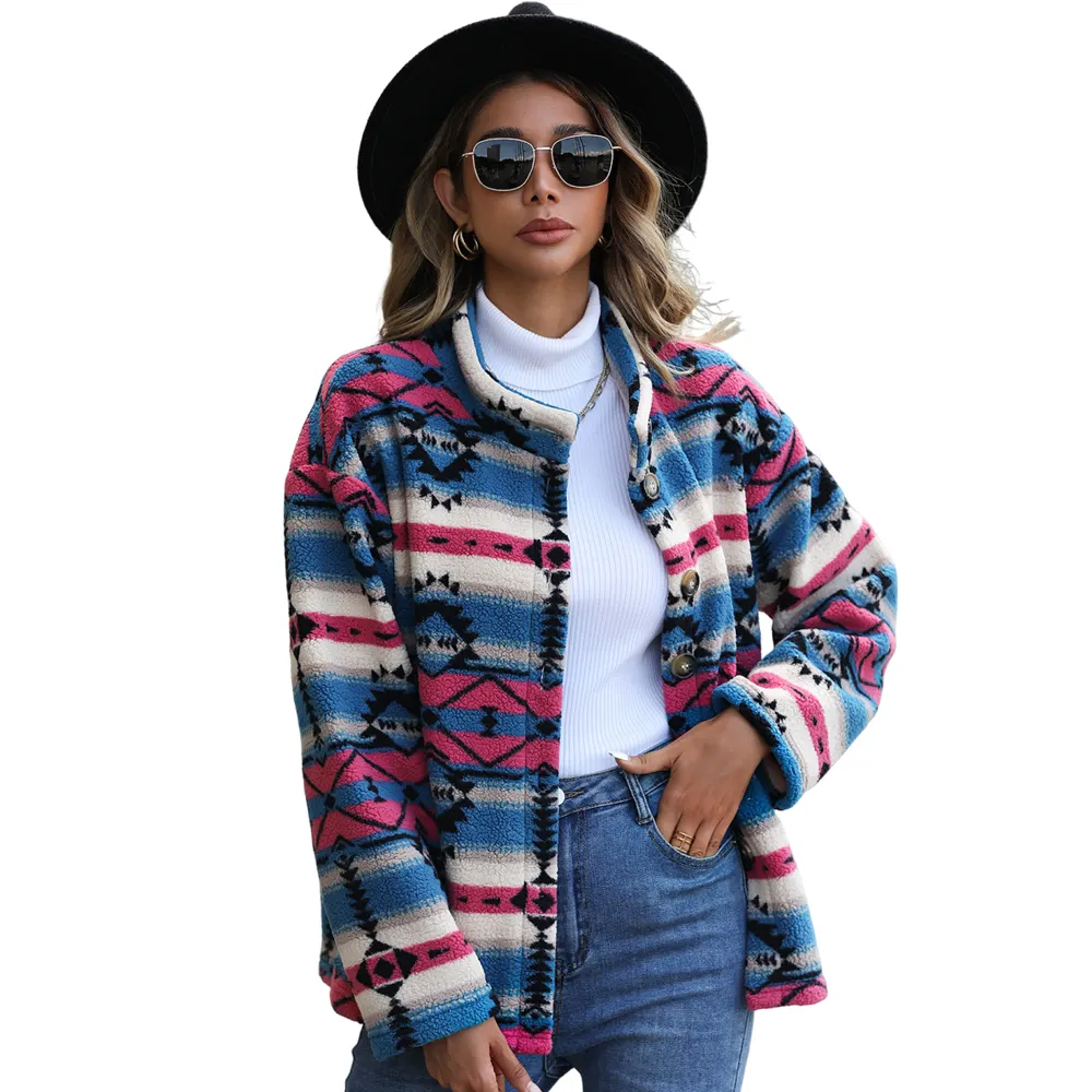 OEM wholesale custom fleece coat zipper winter thick warm drop shoulder wool pocket plus size women's jacket