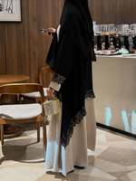 Abaya Hafizah noire et beige à blocs de couleur avec dentelle, robe musulmane de Dubaï, commande en gros, Kaftan Ramadan Aïd 2026, fournisseur d'usine