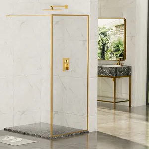 Fashion Design Square Gold Tempered Glass Outdoor Walk In Bathroom Shower Enclosure