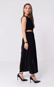 <span class=keywords><strong>Robe</strong></span> midi noire découpée sur mesure pour femme 2026 avec boucle dorée à la taille et fente latérale, robes décontractées vintage pour le bureau, fabrication OEM/ODM - Product Image 2