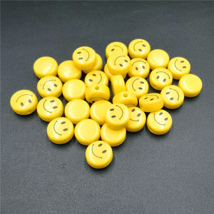 Yellow Smiley Face Acrylic <b>Beads</b> 5x10mm Round <b>Loose</b> <b>Beads</b> For Jewelry Making 100 Pieces Pack - Product Image 1
