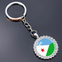 Porte-clés fleur en strass drapeau de Djibouti, très populaire, pour sac à dos, décoration de clés, breloque de portefeuille, souvenir de voyage