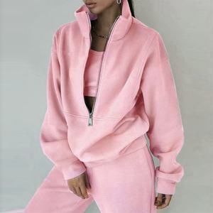 Costume deux pièces en molleton pour femme, avec logo personnalisé, automne/hiver, sport, mode streetwear, fermeture éclair, décontracté - Product Image 2