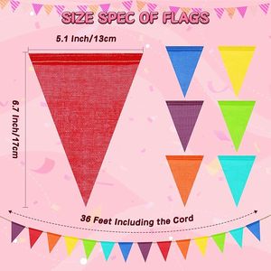 <span class=keywords><strong>Guirlande</strong></span> de fanions triangulaires en toile de jute arc-en-ciel, 112 drapeaux, 72 pieds, pour décorations de fête d'anniversaire en extérieur - Product Image 3