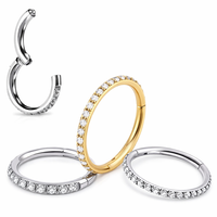 Anneau de nez articulé en titane G23 avec zircon cubique, clicker 16G 18G 20G, pour septum, cartilage, hélix, lèvre, piercing hypoallergénique, bijoux conformes ASTM
