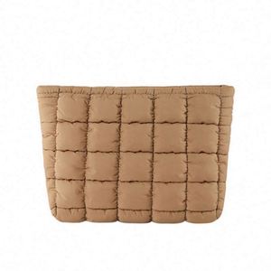 2024 Custom Logo Winter Down Cotton Soft Light Weight Nylon Puffer Puffy Fluffy Quilted Makeup Cosmetic Bag Travel Make up - Product Image 1