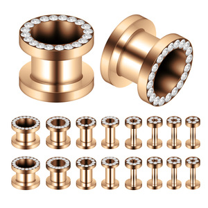 Нержавеющая сталь, металлические инкрустированные алмазные ушные эспандер, модные ювелирные изделия для пирсинга, серьги-гвоздики из нержавеющей стали - Product Image 2