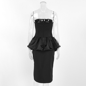 Robe midi sans bretelles à volants et peplum pour femme, avec superposition et fente haute, idéale pour les événements formels et les soirées – Collection Mode - Product Image 6