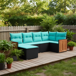 Black Poly Rattan Patio Sofa Set With Cushions Storage Option Outdoor Furniture <b>Rectangle</b> Shape Standing Type - Product Image 2