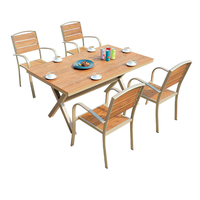 Table et chaises de patio en bois, ensemble table et chaises de bar à café d'extérieur, table et chaises de jardin résistantes à l'eau et au soleil