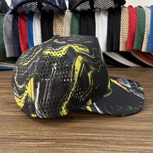 Casquette de golf personnalisée jaune fluo camouflage, motif tourbillon liquide, impression numérique imperméable, 5 panneaux, perforations laser, respirante, visière incurvée, Gorras - Product Image 5