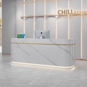 Best Selling Curved Luxury Design Wood Office Furniture Reception <b>Desk</b> with Modern Cashier Leisure Club Hair Salon Features - Product Image 3