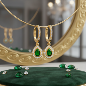 925 Sterling Silver Emerald Stone Pear Drop Dangle Earrings ONR2037 Model Turkey Origin - Product Image 3