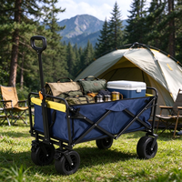 Chariot pliable d'extérieur avec cadre en fer, roues pivotantes, poignée rétractable, pour courses, pêche, transport d'équipement, camping