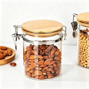 Barattolo <span class=keywords><strong>in</strong></span> <span class=keywords><strong>Vetro</strong></span> Cilindrico con Coperchio <span class=keywords><strong>in</strong></span> Bambù e Chiusura Ermetica, Contenitore per Alimenti, Caffè e Cereali per Cucina e Dispensa - Product Image 2