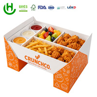 Boîte à poulet frit personnalisée, plateau alimentaire en carton imprimé avec compartiments pour frites, fruits, sauces, plats à emporter et repas de restaurant