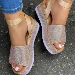 Sommer Strass Farbe Diamant Sandalen Plattform mit Damenschuhen plus Größe Sandalen Frauen