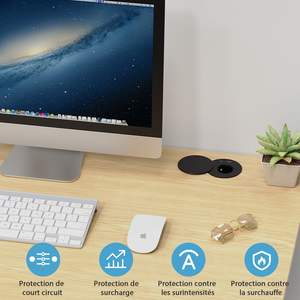 <span class=keywords><strong>Prise</strong></span> encastrée personnalisée avec couvercle et port <span class=keywords><strong>USB</strong></span> pour table de chevet, meuble ou <span class=keywords><strong>bureau</strong></span> – <span class=keywords><strong>Prise</strong></span> de courant ronde encastrée - Product Image 3