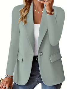 Nuovo Elegante Blazer da <span class=keywords><strong>Donna</strong></span> Monocolore a Maniche Lunghe con Bottone Singolo per Ufficio, <span class=keywords><strong>Abbigliamento</strong></span> Professionale Femminile - Product Image 3