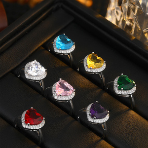 FY moda boda joyería regalo anillos compromiso eternidad nupcial aniversario <span class=keywords><strong>promesa</strong></span> piedra preciosa corazón anillo ajustable - Product Image 1