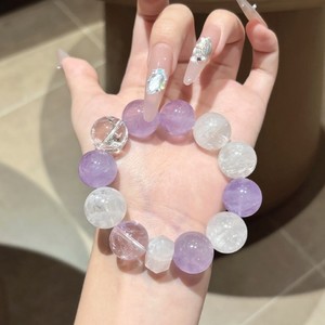 Bracelet en Lavande Naturelle, Améthyste, Quartz Blanc, Quartz Fantôme Blanc, Quartz Neuf Violet, Quartz Feu, Duo Bao, personnalisable - Product Image 1