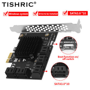 Carte d'extension TISHRIC PCIE 3.0 Splitter PCIE 1X vers 10 ports SATA, compatible avec les interfaces graphiques X4 X8 X16 - Product Image 2