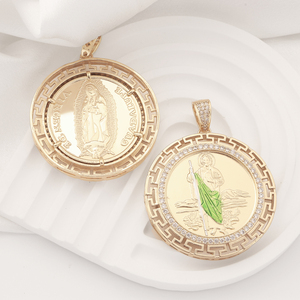 Ciondoli Religiosi Placcati Oro 14K all'Ingrosso, San Giuda e Vergine Maria, Gioielli con Zirconi CZ, Materiale Principale Ottone - Product Image 5
