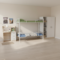 Lit superposé en métal robuste, cadre de lit superposé en acier détachable avec lattes en bois et échelle pour dortoir et barrière de sécurité