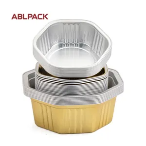Contenedor desechable de papel de aluminio de 330ml, contenedor redondo de papel de aluminio para tarta dorada, contenedor desechable de papel de aluminio de pared lisa