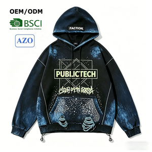 Custom Distressed Screen Printed Hoody OEM Premium Pullover Rhinestone Letters 100% Cotton French Terry 480gsm Hoodie for Men - Product Image 1