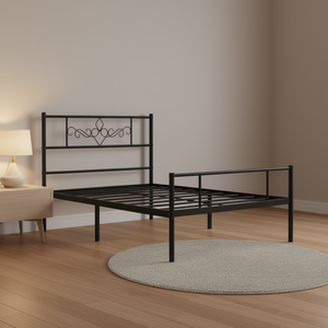 Struttura letto singolo in acciaio verniciato a polvere nera, letto rettangolare in metallo, mobili per camera da letto, design industriale - Product Image 2