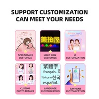 Mesin Photo Booth Interaktif Warna Pink & Hitam dari Korea, Dioperasikan dengan Koin, Kios Photobooth Swalayanan dengan Printer dan Kamera