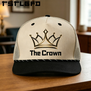 Gorra trucker estructurada de 5 paneles de lona y malla con logotipo personalizado, logotipo impreso en la corona, estilo playa, hip hop, casual, unisex, venta al por mayor, gorra con cuerda - Product Image 1