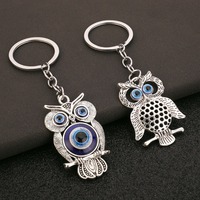 Porte-clés hibou œil porte-bonheur tendance, chaînes de sac protectrices mystiques, porte-clés durable, pendentif en alliage ton argent antique, amulette, cadeaux pour amoureux