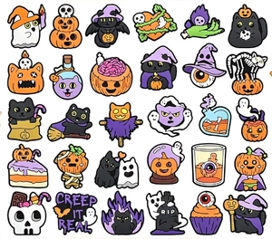 Décorations de chaussures en PVC souple pour Halloween, accessoires de décoration DIY pour pantoufles, breloques pour chaussures en forme de chat noir, citrouille, fantôme, en vrac - Product Image 2