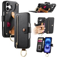 Sac de téléphone portable à rabat à motif de litchi pour 16 adhésifs de conception de portefeuille antichoc en cuir artificiel comprenant une fente pour carte