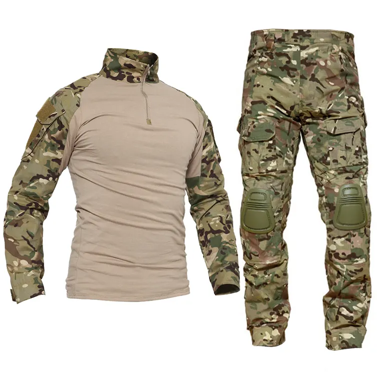 Kledingfabrikant Heren Tactisch Uniform Pakken, Rip-Stop T-Shirt Camouflage, Tactische Broek Met Kniebeschermers Jachtpak Oem