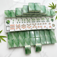 Juego de Mahjong Americano Moderno de Acrílico Verde Jade Cloud, Diseño Botánico, Fichas de Mahjong de Imitación de Jade de Lujo, Regalo Duradero Resistente al Agua